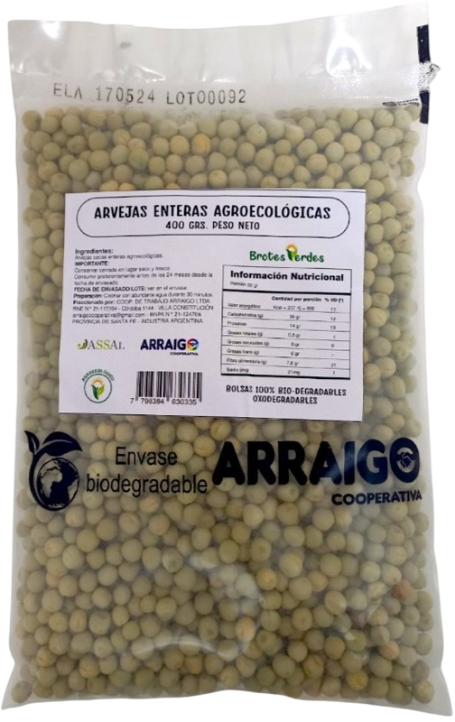 ARVEJAS ENTERAS AGROECOLOGICAS BROTES VERDES X 400 GRS