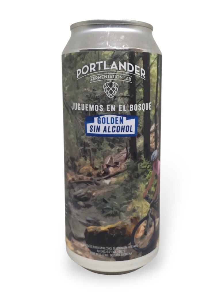 CERVEZA GOLDEN ALE SIN ALCOHOL -JUGUEMOS EN EL BOSQUE- PORTLANDER LATA X 473 CC
