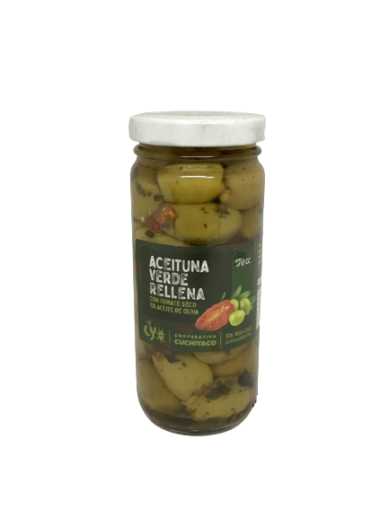 ACEITUNA VERDE RELLENA TOMATE SECO CUCHIYACO X 200 GRS