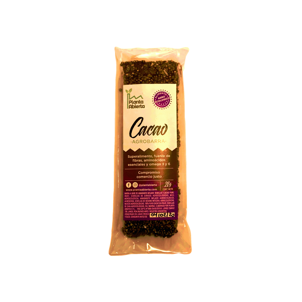 AGROBARRA AGROECOLOGICA CACAO 100% PLANTA ABIERTA X 32 GRS