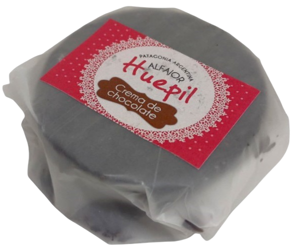 ALFAJOR HUEPIL RELLENO CREMA CHOCOLATE CUBIERTO CHOCOLATE X 80 GRS