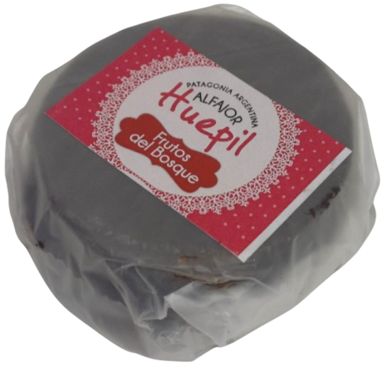 ALFAJOR HUEPIL RELLENO F. DEL BOSQUE CUBIERTO CHOCOLATE X 80 GRS