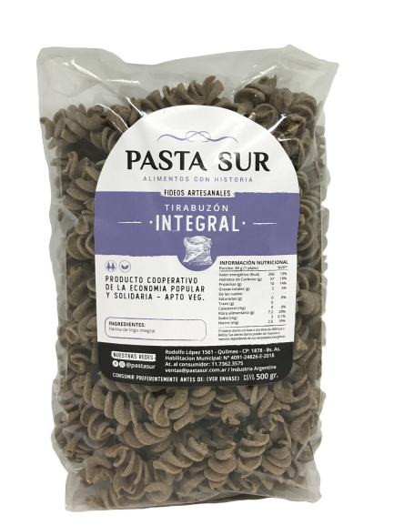 FIDEOS AGROECOLÓGICOS TIRABUZON INTEGRAL PASTA SUR X 300 GRS