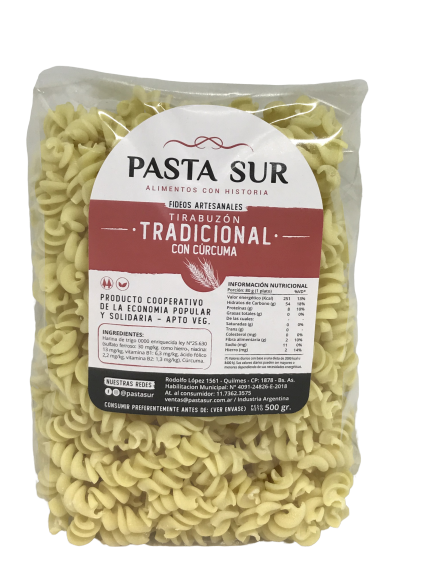 ​​​FIDEOS AGROECOLÓGICOS TIRABUZON TRADICIONAL PASTA SUR X 500 GRS
