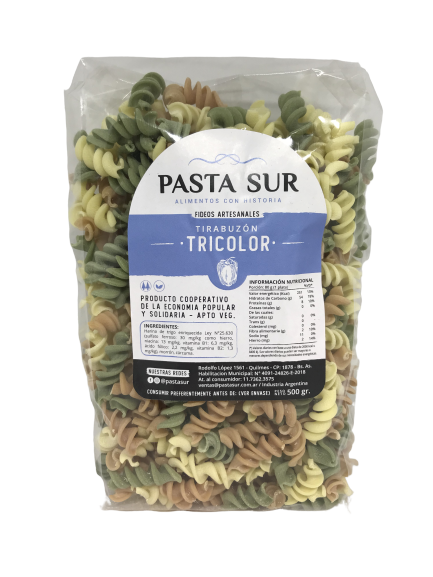 ​​​​​FIDEOS AGROECOLÓGICOS TIRABUZON TRICOLOR PASTA SUR X 500 GRS