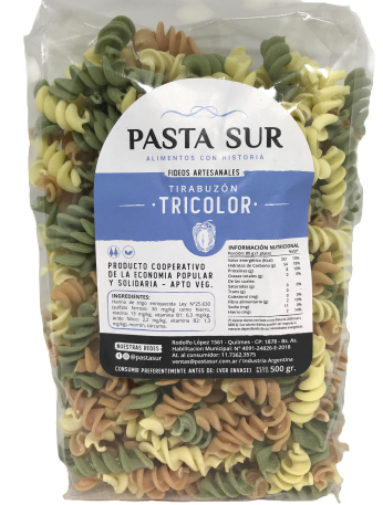 ​​​​​FIDEOS AGROECOLÓGICOS TIRABUZON TRICOLOR PASTA SUR X 500 GRS