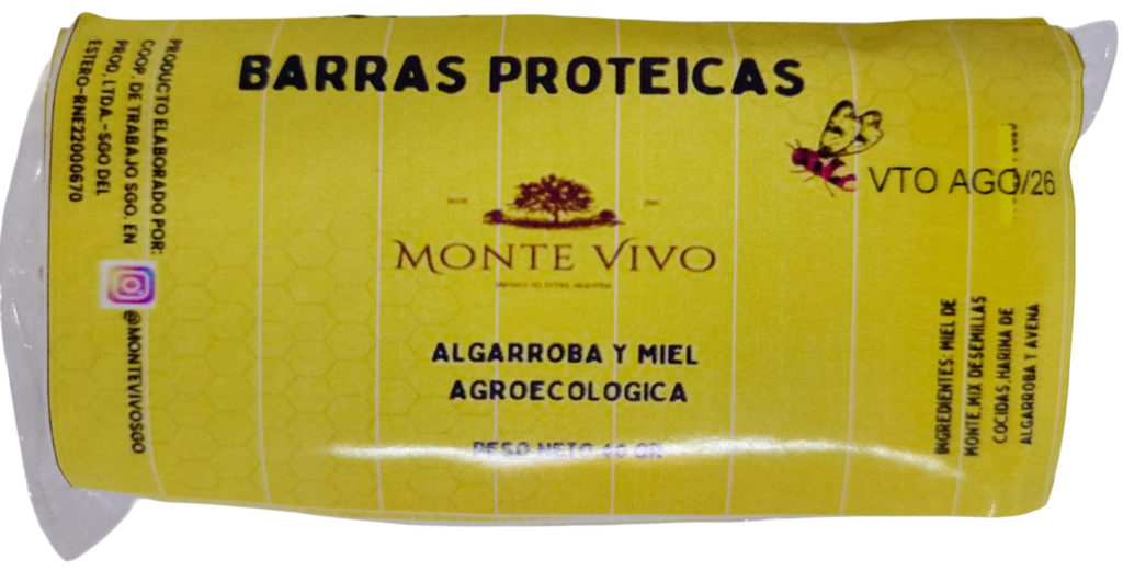 BARRITA PROTEICA AVENA Y ALGARROBA MONTE VIVO X 40 GRS