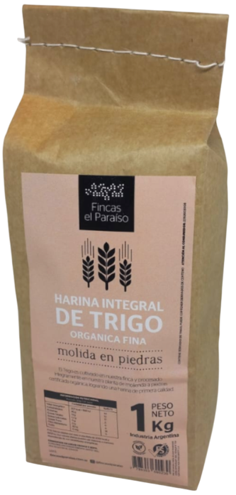 ​​​​HARINA TRIGO INTEGRAL ORGANICA FINA -MOLIDA EN PIEDRAS- FINCAS EL PARAISO X 1 KG