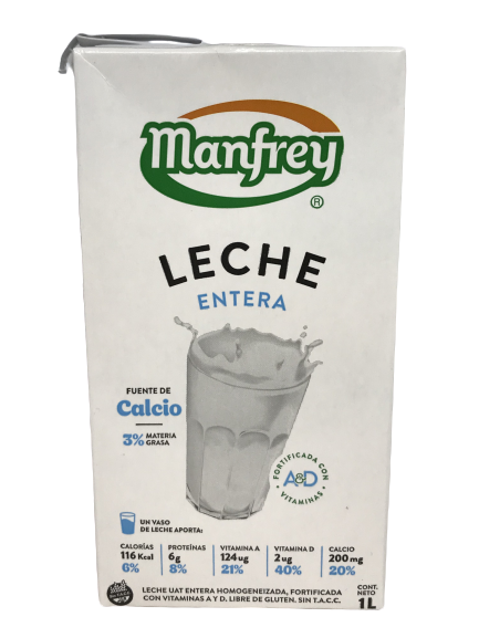 LECHE UAT ENTERA HOMOGENEIZADA X 1L MANFREY