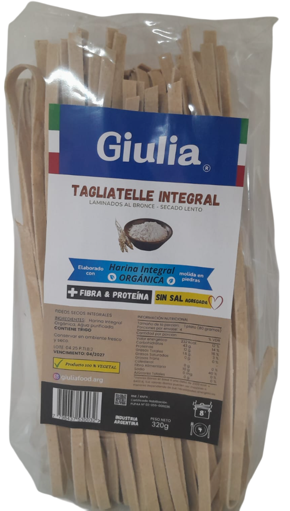 FIDEOS TAGLIATELLE INTEGRAL GIULIA X 320 GRS